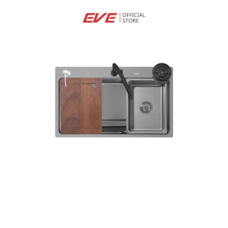 ซิงค์ล้างจาน 1 หลุม EVE ELITE 800/490 ขนาด 80 ซม. สีเทาไทเทเนียม พร้อมอุปกรณ์เสริม _9